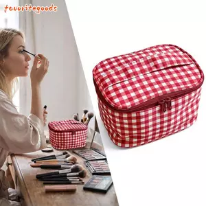 Túi đựng đồ FAVORITEGOODS, Túi trang điểm thiết kế dây kéo kẻ sọc đỏ, Túi đựng mỹ phẩm cầm tay cầm tay dành cho nữ bé gái
