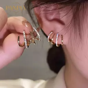 PNPIA- Hàn Quốc Vuốt Tai Móc Tai Kẹp Bông Tai Cho Nữ Thiết Lập Bốn Chiều Màu Vàng Bông Tai Tai Trang Sức Thời Trang Quà Tặng Năm Mới