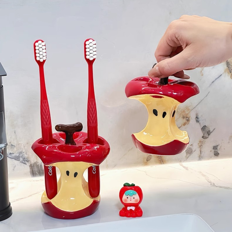 Sáng Tạo Apple Shape Giá Đỡ Bàn Chải Đánh Răng Gốm,Giá Đựng Bàn Chải Trang Điểm 4 Lỗ,Phụ Kiện Phòng Tắm