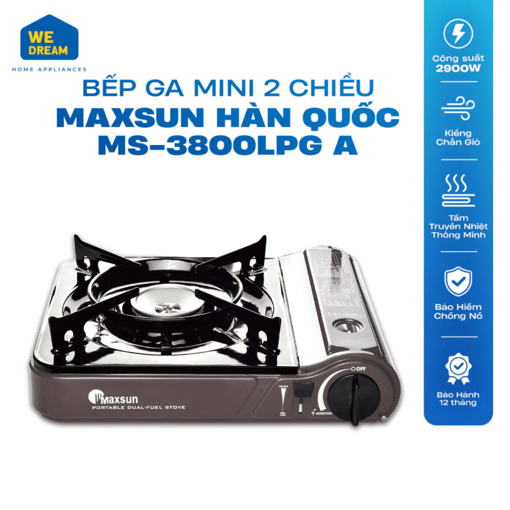 Bếp Ga Mini 2 Chiều Maxsun MS-3800LPG A 2.9kW - Hàng Chính Hãng