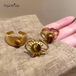 AqToCna Vintage Đá Nhẫn Nữ Cô Gái Mặt Trời Không Đều Thẩm Mỹ Nhẫn Trang Sức Mỹ Phụ Kiện Dự Tiệc Thời Trang Quà Tặng AqToCna
