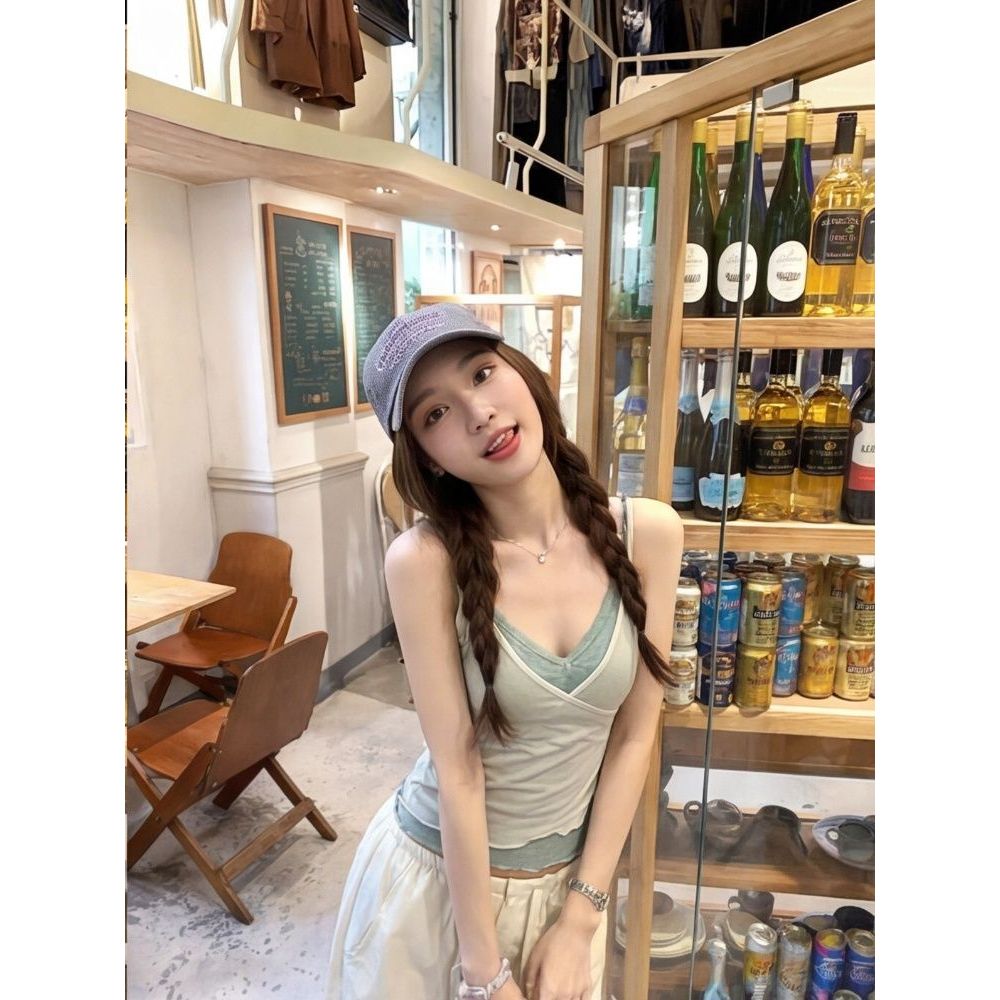 Milyfashion Dopamine Pure Desire Ren Khâu Sling Giả Hai Mảnh Slim-Fit Ngắn Top Sling Thoáng Khí WZF