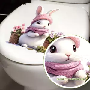 {BUDDI} Decal nắp bồn cầu hình thỏ hoa phát sáng trong bóng tối Decal tự dính Nhà vệ sinh có thể tháo rời Stier Tường Stier Trang trí phòng tắm tại nhà {buddingenergy}