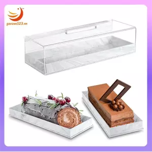 Khay phục vụ hình chữ nhật có nắp Đá cẩm thạch Giá đỡ bánh hình chữ nhật Giá đỡ bánh Acrylic Màn hình bánh ngọt hình chữ nhật