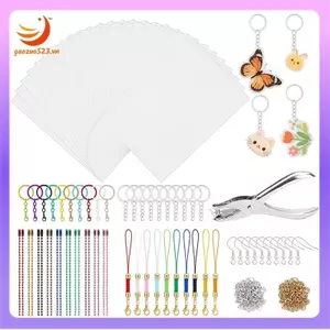 Phụ kiện móc khóa bông tai Bộ tấm nhựa thu nhỏ- 281 tờ giấy co lại có lỗ đục lỗ cho DIY-Supply