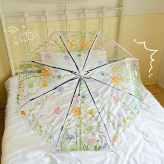 Mori Series Hoa Tươi Ô Trong Suốt Dày Gấp Hướng Dẫn Sử Dụng Tự Động Tay Cầm Dài Ô Hình Ảnh Giá Trị Cao Dụng Cụ Tiện Dụng DE8F