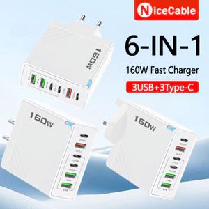 Bộ sạc đa giao diện 6 trong 1 sạc nhanh 160W Phích cắm EU / US / UK có đèn báo LED Bộ sạc 3USB + Bộ sạc điện thoại 3 loại C cho điện thoại / máy tính bảng