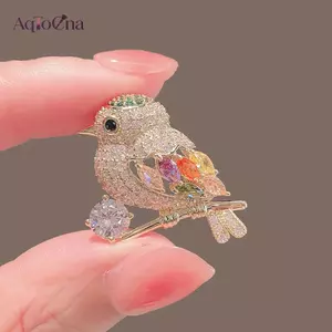 AqToCna Thời Trang Mới Chim Thổ Cẩm Dành Cho Nữ Cô Gái Pha Lê Kim Cương Giả Thổ Cẩm Chân Sáng Bóng Động Vật Huy Hiệu Trang Sức Cho Nữ AqToCna