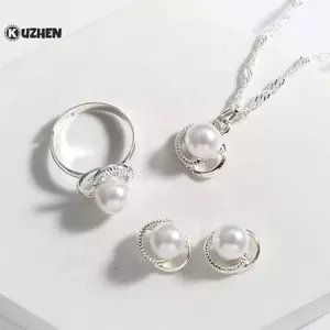 KUZHEN Tinh Tế Giả Ngọc Trai Bướm Hoa Bông Tai Nhẫn Nelace Bộ Cưới Cho Nữ Thời Trang Mạ Bạc Cô Dâu Trang Sức Dự Tiệc Quà Tặng HOT