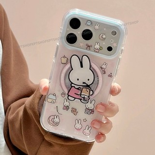 Trà sữa xoay từ tính Giá đỡ thỏ Vỏ điện thoại Acrylic cho iPhone 17 Pro Max 16 15 14 Vỏ bảo vệ chống sốc