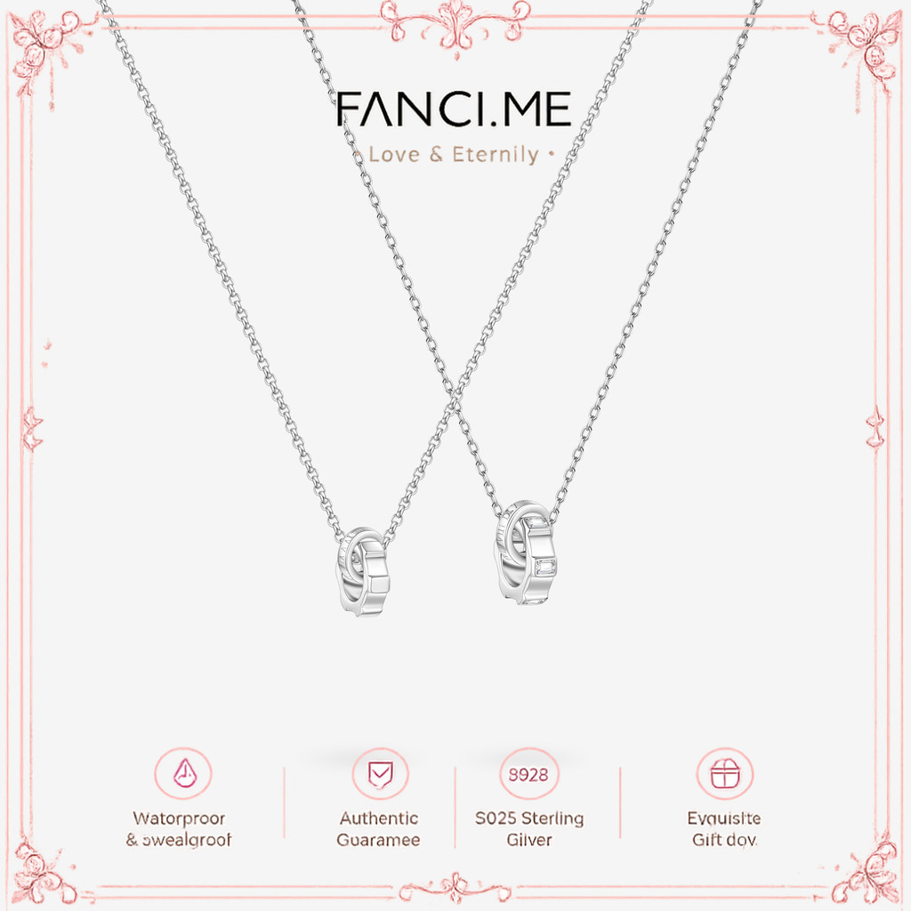 FANCIME "Khóa thời gian vô hạn" Cặp đôi hứa hẹn Dây chuyền bạc Sterling