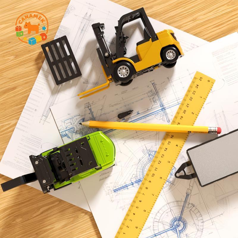 CANAMEK 1 Bộ 2.4GHz Mini Điều Khiển Từ Xa Bộ Xe Nâng Loại Mẫu Xe Đồ Chơi 1 / 64 Xe Nâng RC Hợp Kim Nhỏ Nâng Thực Sự Xoay Với Phễu Hàng Hóa Phía Sau CSF