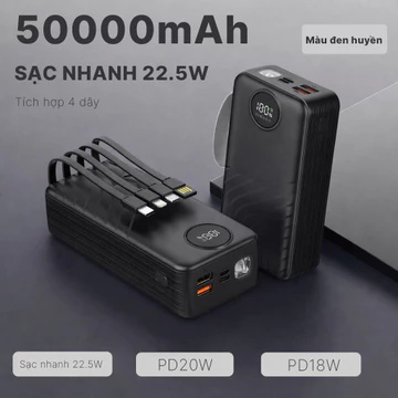 Sạc Dự Phòng 50000mAh Sạc Nhanh 2 Chiều PD20W Tích Hợp Sẵn 4 Cáp Sạc Pin Dự Phòng Đa Năng Có Đèn Pin Chuẩn 3C