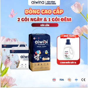 Tã/Bỉm Quần Cao Cấp Aiwibi Cho Bé Siêu Thấm Hút - 2 Gói Ngày Lớn + 1 Gói Đêm Lớn
