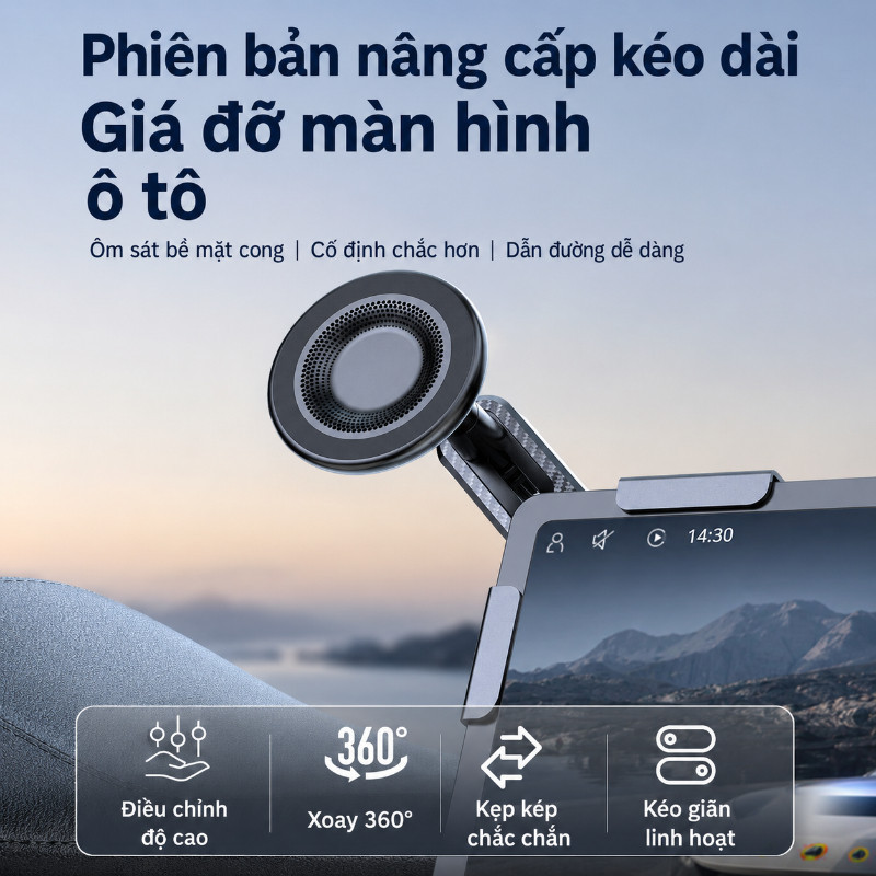 Giá Đỡ Điện Thoại Ô Tô Từ Tính – Hợp Kim Nhôm Chống Rung, Xoay 360°, Gắn Màn Hình Trung Tâm