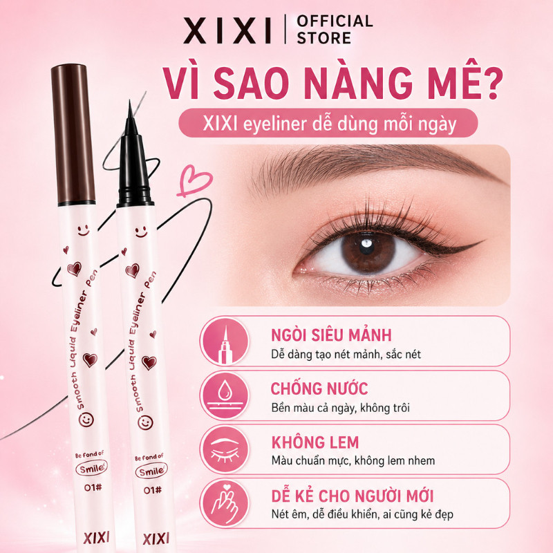 XIXI Bút Kẻ Mắt Nước Cho Người Mới, Ngòi Mảnh Dễ Kẻ, Chống Nước Lâu Trôi Không Lem D608