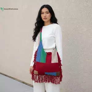 BeautifulHomeA Móc Dây Buộc Rỗng Ra Viền Mềm Slouchy Hobo Túi Vintage Chắp Vá Boho Sang Trọng Túi Dệt Kim VN