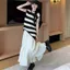 Mùa hè Plus Size Fat MM Thiết kế dáng ôm hơn Sọc không đều Ice Silk Đan Áo Vest không tay Top Quần áo nữ