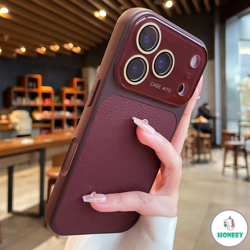 Ốp Da Vải Rượu Cho IPhone 18 Pro Max 13 17 16 15 14 13 Pro Max 11 Kính Cửa Sổ Lớn Chống Sốc Giáp Ốp Lưng Mạ
