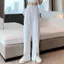 Quần xẻ tà eo cao màu trắng mỏng dáng rộng thon gọn hơn Quần thường ngày dành cho nữ Quần ống rộng xẻ thẳng mùa xuân mùa hè Cotton Polyester