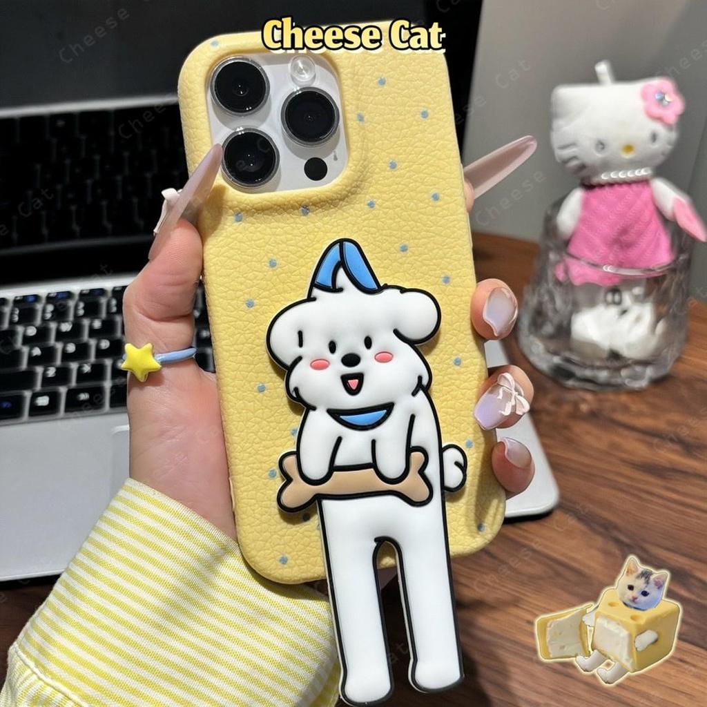Ốp điện thoại bằng da hình cặp đôi chó mèo chân dài có thể gập lại cho iPhone 17 16 15 14 11 12 13 Pro Max Xs Max 7Plus