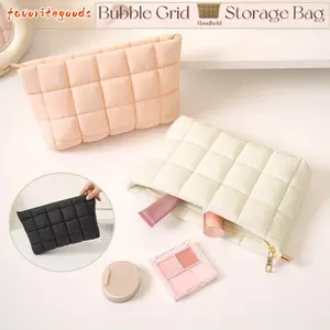 FAVORITEGOODS Túi Trang Điểm Quilted, Túi Đựng Mỹ Phẩm Dây Kéo Bảo Quản, Túi Đựng Mỹ Phẩm Dung Tích Lớn Nylon Mềm​​ Tổ chức vệ sinh