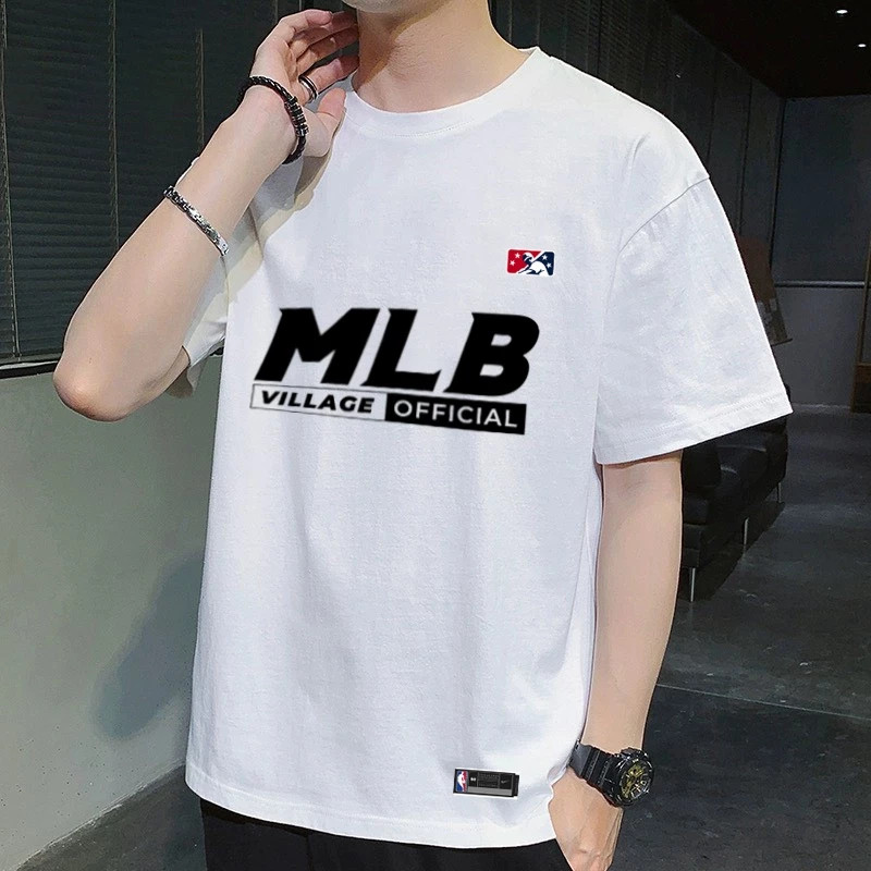 （Giao hàng 24h）Angela Áo Thun Cổ Tròn Tay Lỡ Chất Vải Cotton Thoáng Mát In Hình MLBVILLAGE Trẻ Trung Sành Điệu Mã -43