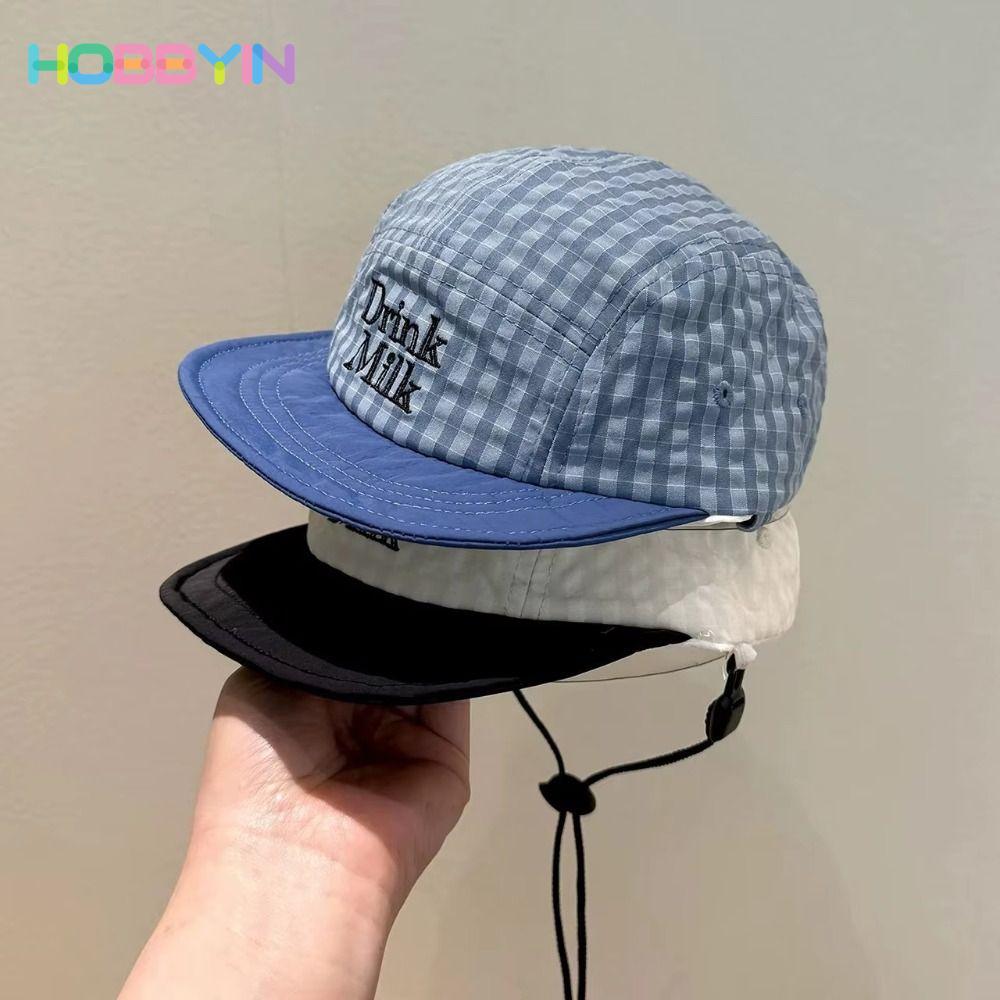 Mũ bóng chày khô nhanh HOBBYIN, Mũ bóng chày thêu chữ kẻ sọc cổ điển dành cho trẻ em, Mũ chống nắng mỏng thoáng khí thông thường cho bé trai và bé gái