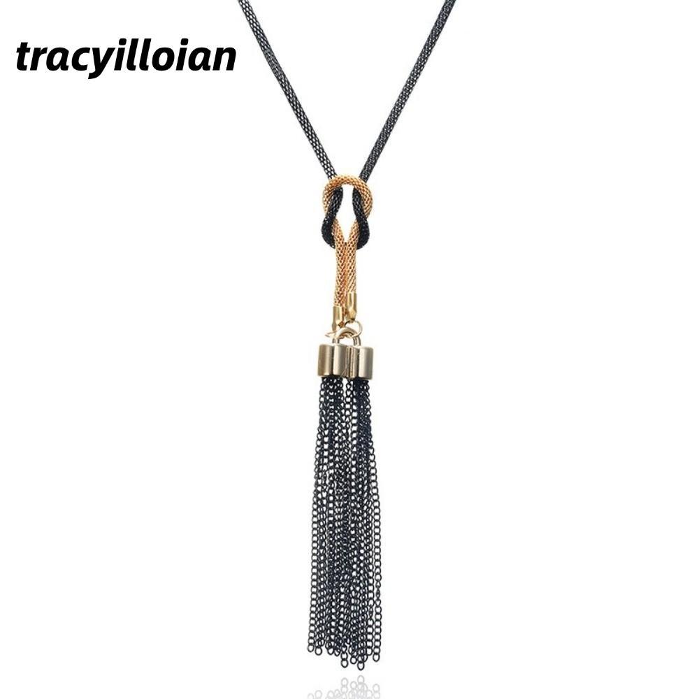 Dây chuyền áo len TRACELIOIAN, Dây chuyền đơn giản tua rua dài, Dây chuyền hợp kim chất lượng cao dành cho nữ