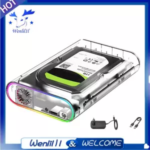 3.5IN HDD / SSD Vỏ trong suốt USB 3.0 Loại C sang HDD gắn ngoài Hỗ trợ 28TB SSD RGB Ánh sáng đầy màu sắc Phích cắm US