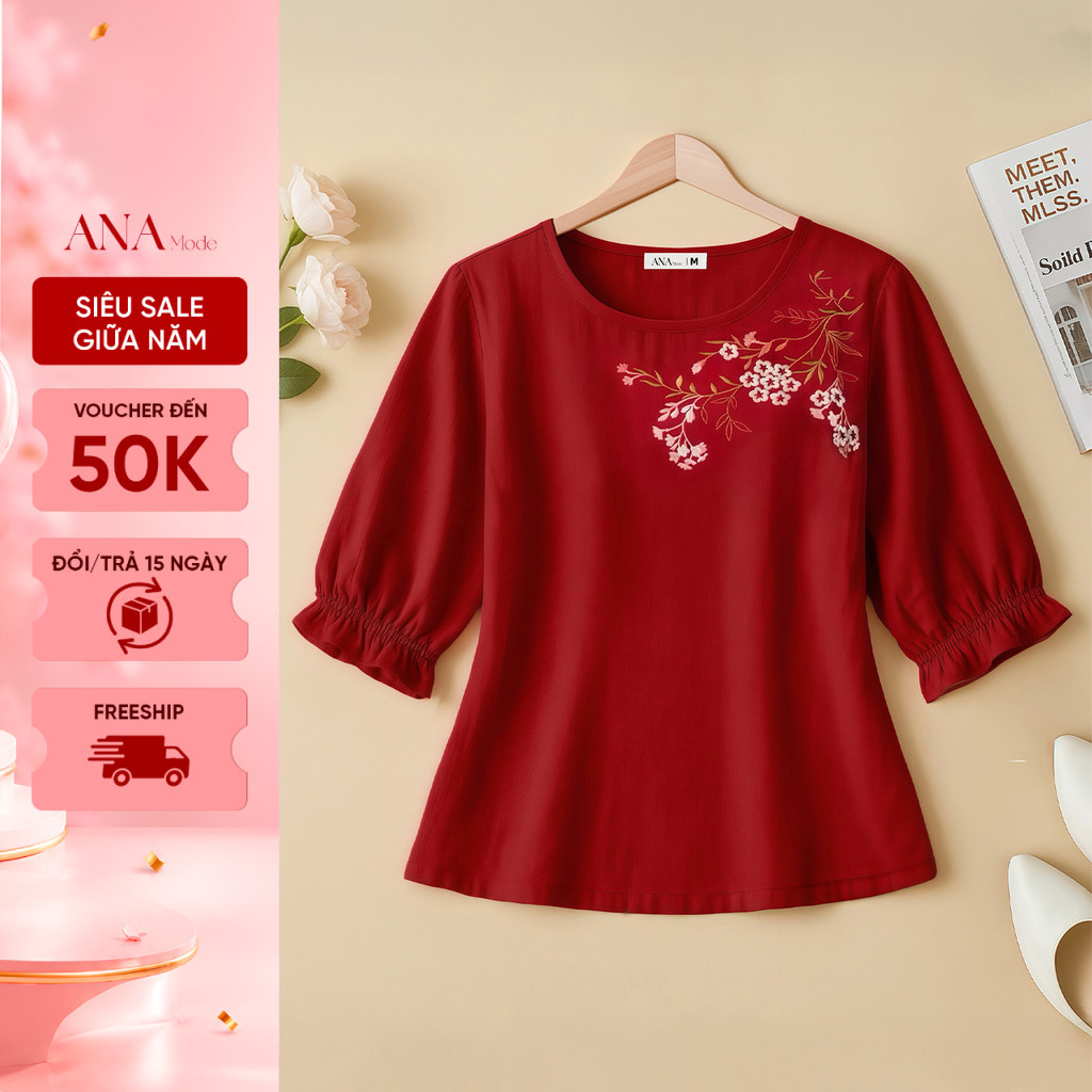 Áo Kiểu Form Rộng Trung Niên ANA Mode Chất Liệu Tơ Xước Mềm Mịn Mát Đi Tiệc Quà Tặng Mẹ AK25CBC02