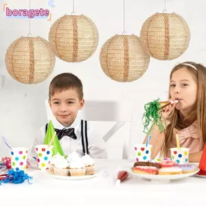 Đèn lồng giấy BORAGETE, Thiết kế chủ đề Chất liệu vải lanh Đèn lồng vải lanh, Chất liệu giấy sáng tạo Đèn lồng treo kích thước 8 inch Trang trí nhà cửa