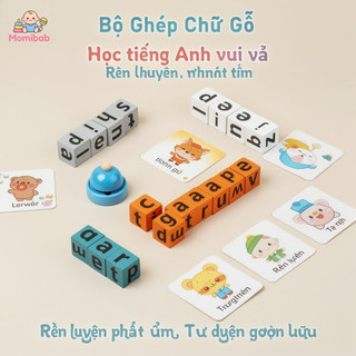 bộ thẻ ghép chữ cái gỗ đồ chơi học tiếng anh đánh vần tư duy ngôn ngữ cho trẻ mầm non