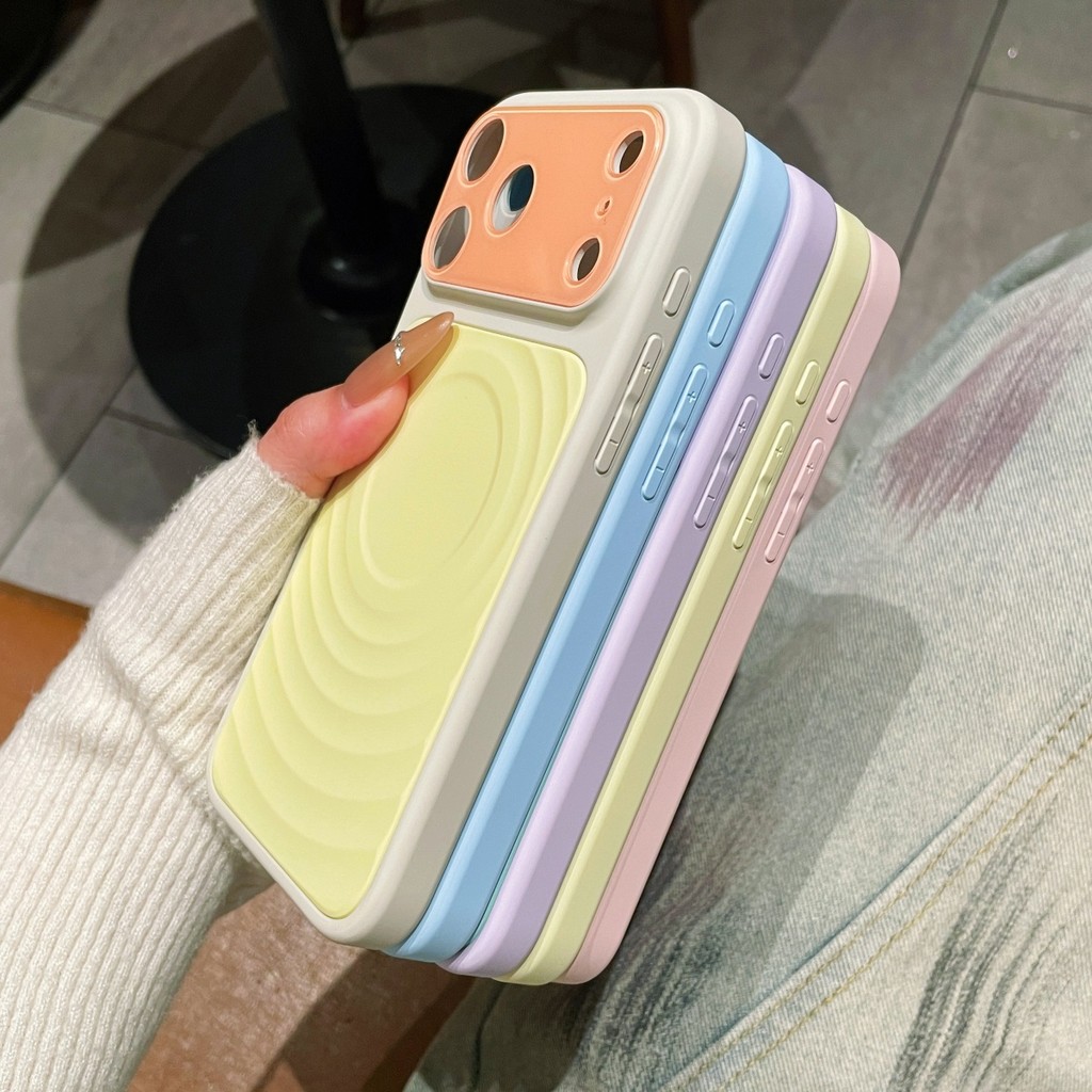 Ốp điện thoại từ tính màu Dopamin thời trang iPhone 14 15 16 17 Pro Max Wave Ripple Vỏ mềm Vỏ bảo vệ Camera chống sốc đầy màu sắc