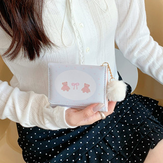 Dễ Thương In Hình Gấu Móc Khóa Mini Ví Nữ Đa Năng Nhiều Thẻ Có Thể Gập Lại Ví Đựng Tiền Mặt