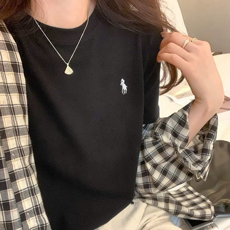 Áo thun, áo phông cộc tay chất liệu thun zip mềm mịn, co giãn thoải mái thấm hút hôi kiểu dáng basic thêu hình ngựa