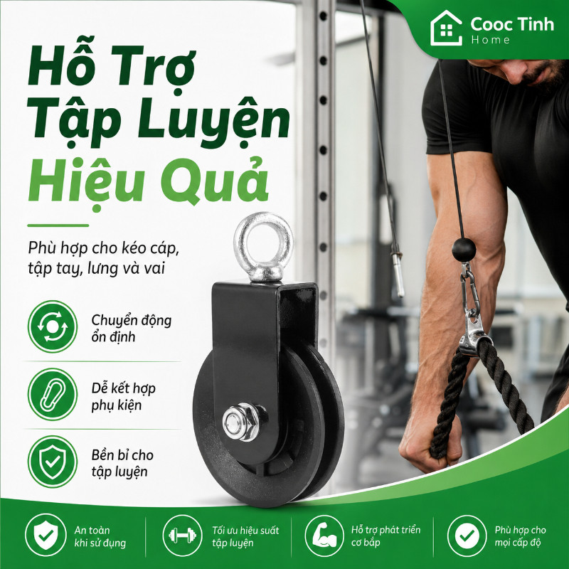 Ròng Rọc Tập Gym Xoay 360 Độ Bằng Thép Không Gỉ Chịu Lực Cao, Phụ Kiện Dây Cáp Tập Thể Hình Tại Nhà