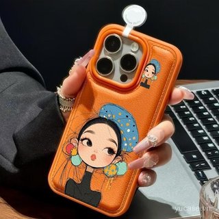 Ốp Điện Thoại Cao Cấp Kết Cấu Da Bông Tai Dày Retro Girl Thời Trang Thích Hợp Cho iPhone 12promax 13promax 14promax 11 12 13 14 15 promax 16promax 17promax Vỏ Bảo Vệ Chống Sốc