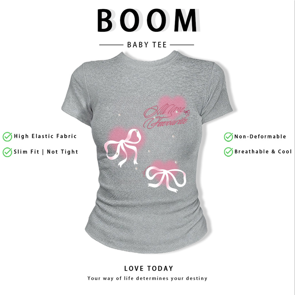BOOM Áo Baby Tee Nữ Cotton Ôm Body-Áo Thun Ngắn Tay Y2K In Hình PhongCách Mùa Hè, Cổ Tròn Hàng Đầucách hàn quốc phong121