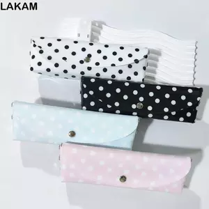 Bút chì LAKAM, Túi bút thiết kế chấm bi loại nút bấm, Túi văn phòng phẩm PVC đơn giản Quà tặng học sinh
