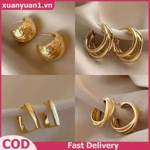XUAN 1 Cặp Thiết Kế Tối Giản Kim Loại Phóng Đại Tai Hình Học Bông Tai Dành Cho Nữ Cô Gái Thời Trang Tính Khí Trang Sức Đảng Phụ Kiện Đơn Giản VN