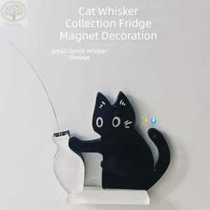 AMBU Cat Whiskers Collection Đồ trang trí, Hộp tưởng niệm lưu trữ tóc mèo hoạt hình Acrylic, Nhãn dán tủ lạnh mèo từ tính sáng tạo để trang trí nhà cửa