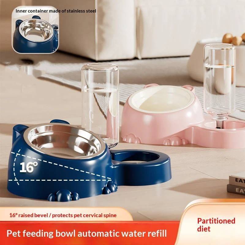 Bát đựng thú cưng nghiêng 2 trong 1 có bình đựng nước tự động Bát nước thức ăn cho chó mèo nâng cao để ăn sạch trong không gian sống