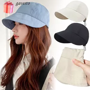 Mũ chống nắng GAVESTO, Mũ đi biển dây rút đuôi ngựa, Vành rộng mùa hè có thể điều chỉnh có thể gập lại Mũ xô nam nữ