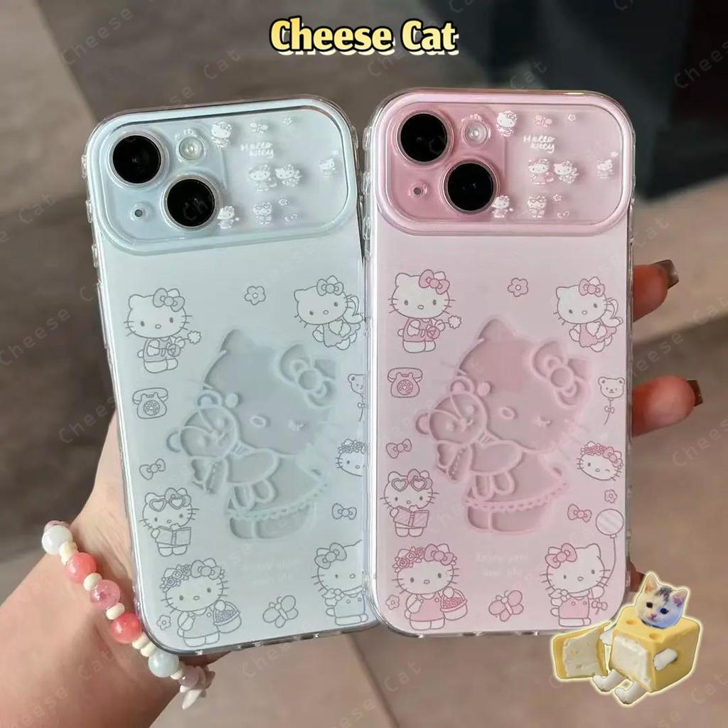 Ốp điện thoại bảo vệ toàn diện ống kính Kitty màu xanh rỗng rỗng cho iPhone 13 14 Xs X 11 12 15 Plus 16 12 11 17 Pro Max