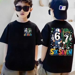 Áo Thun Trẻ Em Bé Trai Gái In SIX SEVEN 67 Cartoon, Áo Bông Ngắn Tay Hè Phong Cách Thời Trang Size 3-12 Tuổi COD