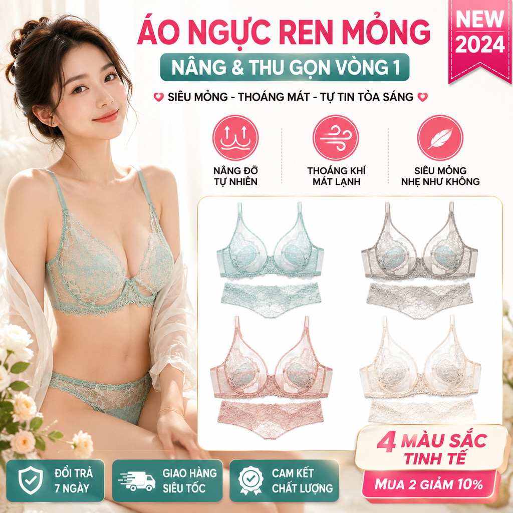 🔥Áo ngực ren mỏng | Áo ngực nâng và thu gọn vòng một | Thiết kế siêu mỏng chống chảy xệ | Bộ áo ngực thoáng mát