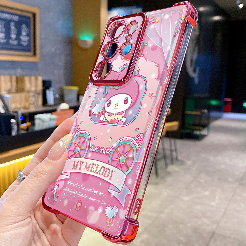 Tương thích với Samsung Galaxy S25 S24 S23 Ultra S22 Plus S21 FE S20 Heart Melody Kuromi Vỏ mạ trong suốt Vỏ chống rơi
