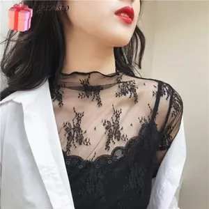Áo nữ GAVESTO, Áo ren nữ thêu hoa trong suốt, Áo sơ mi dài tay màu đen xuyên thấu Áo lưới