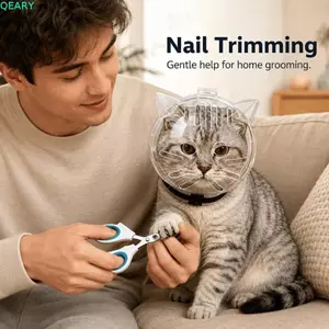 QEARY Cổ mèo trong suốt, Tấm chắn cắt móng tay Cắt móng tay Vỏ đầu phục hồi cho mèo, Mũ bảo hiểm chải lông Mũ đội đầu chống dính Phụ kiện chăm sóc thú cưng Cổ mèo Elizabeth